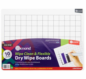 Pkt.10 228x305mm Dry Wipe Boards - 2cm Grid